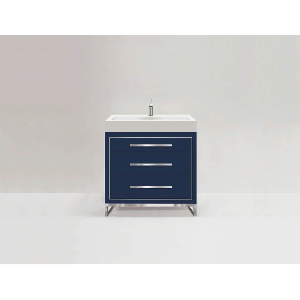 Madeli Estate 30''. Sapphire, Free Standing Cabinet, Brushed Nickel, Handles(X3)/S-Legs(X2)/Inlay, 29-5/8''X 22''X33-1/2''