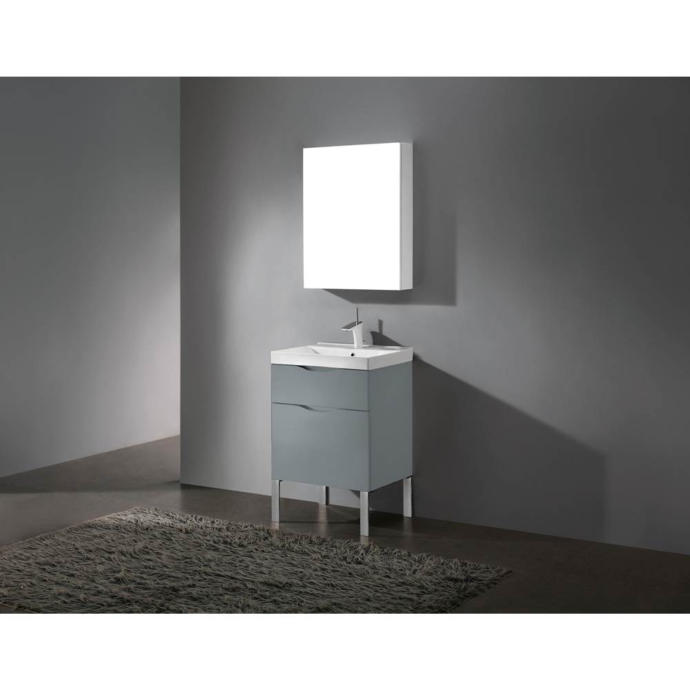 Madeli Milano 24''. Studio Grey, Free Standing Cabinet, Brushed Nickel L-Legs (X4), 23-5/8''X18''X33-1/2''